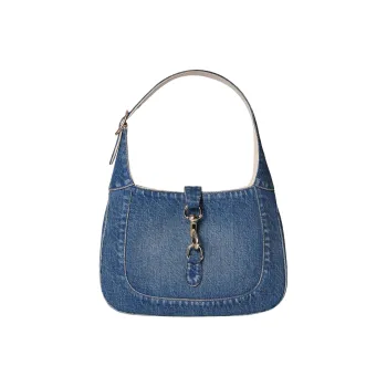 GUCCI Jackie 1961 Denim Handbag Shoulder Bag Small Size Women's Blue