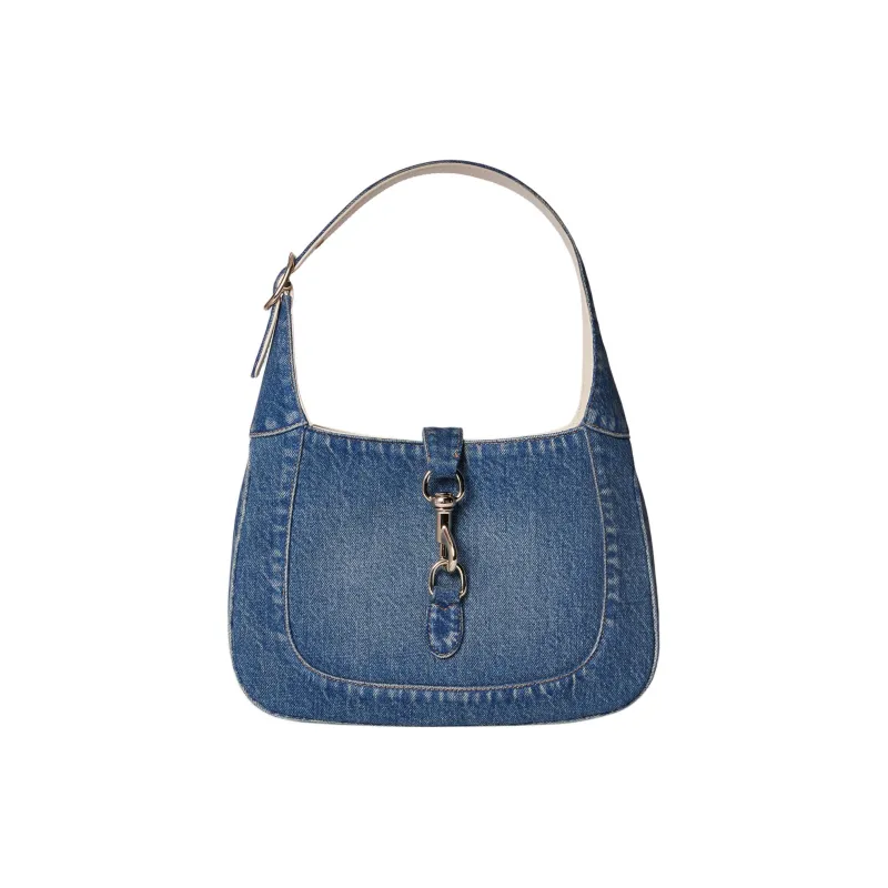GUCCI Jackie 1961 Denim Handbag Shoulder Bag Small Size Women's Blue-0