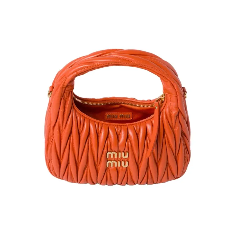 MIU MIU Wander Series Soft Sheep Leather Crescent Bag Shoulder Bag Crossbody Bag Handbag Small Size Women's Orange-3