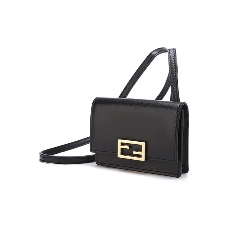 FENDI Leather Coin Purse Money Clip Card Holder Regular Women's Black-1