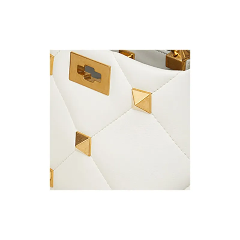 Valentino ROMAN STUD Soft Nappa Leather Quilting Shoulder Bag, Crossbody Bag, Handbag Trumpets Women's Ivory White-3
