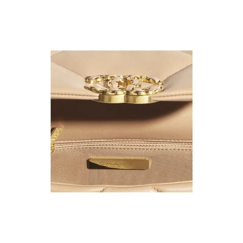 CHANEL 19Bag Bright Lambskin Handbag, Shoulder Bag, Crossbody Bag Women's Dark Beige-2