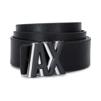 ARMANI EXCHANGEAE Adjustable Decoration Leather Belts Men's Black Width 3.5CM