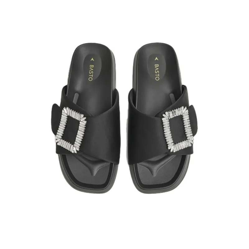 BASTO Slide Slippers Women's Khaki/Black/Silver-8