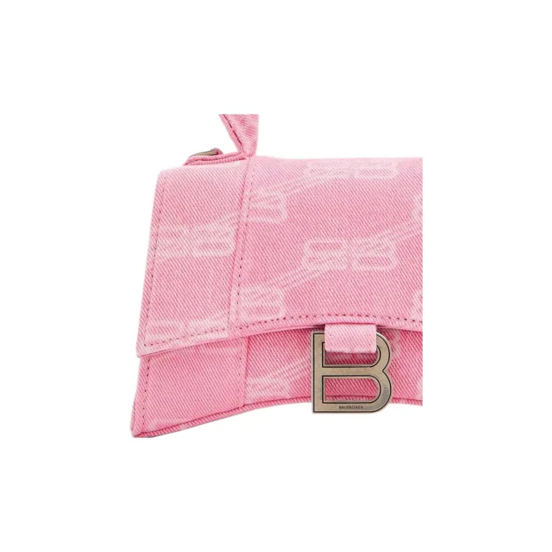 Balenciaga Hourglass Cotton With Denim Shoulder Bag, Crossbody Bag, Handbag Extra Small Women's Pink-4