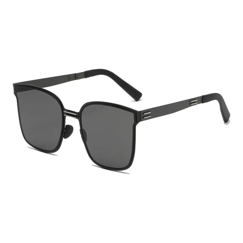 Pair Ponyo Stainless Steel Square Sunglasses Unisex Black Gunmetal/Tortoiseshell Gunmetal-0