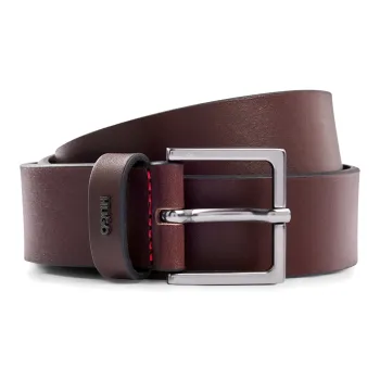 HUGO BOSS Metal Letter Pin Buckle Leather Belts Men's Brown Width  3.5cm
