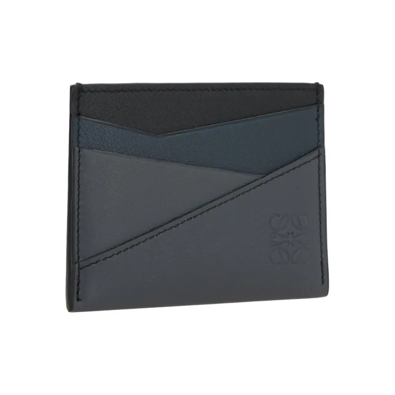 LOEWE Puzzle Cow Leather Card Holder Men's Dark Marine Blue With Coal Gray Accents-1