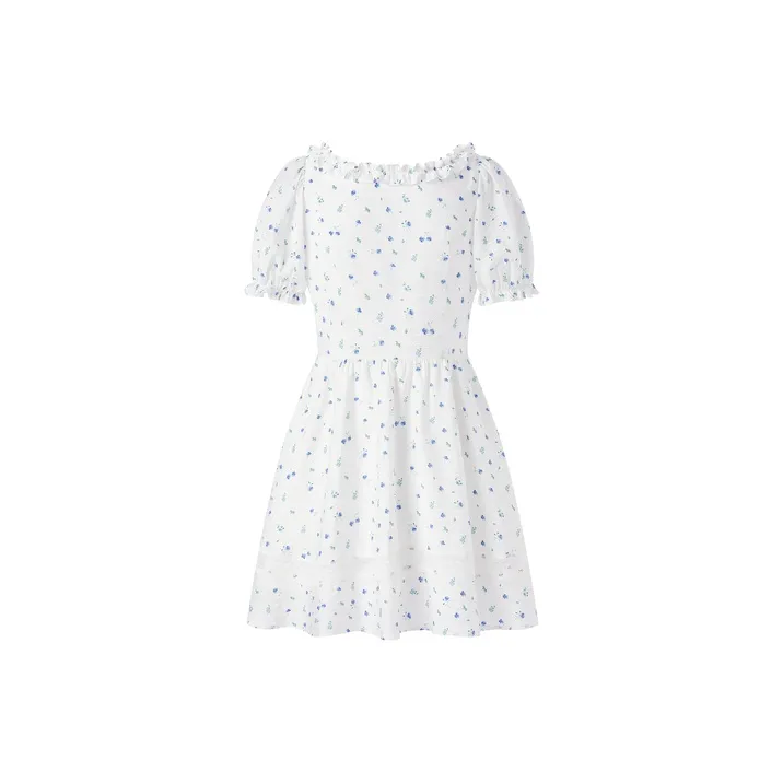 LEDIN Short Sleeved Dress Women's Blue Print-1