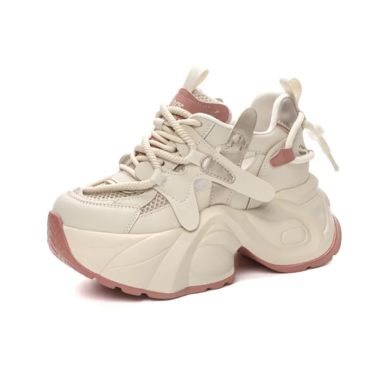 Shangjinni Chunky Sneakers Women's Low Top Beige Gold/Apricot-6