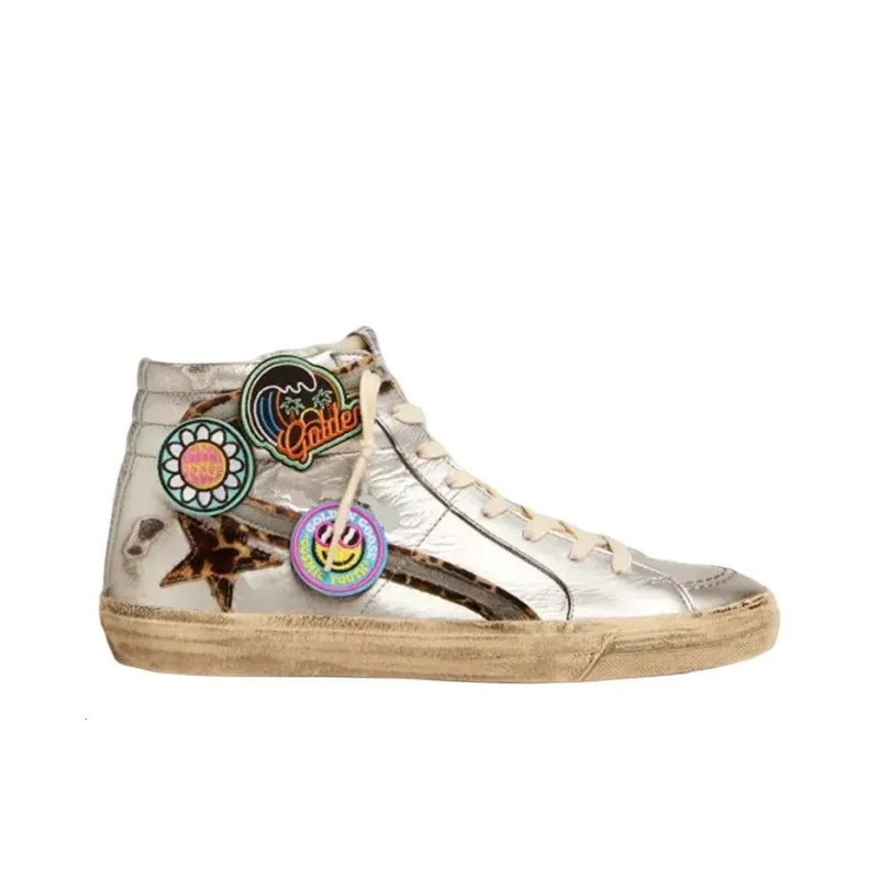 Golden Goose Slide Stylish Skateboarding Shoes Men's Silver Vintage Version-1