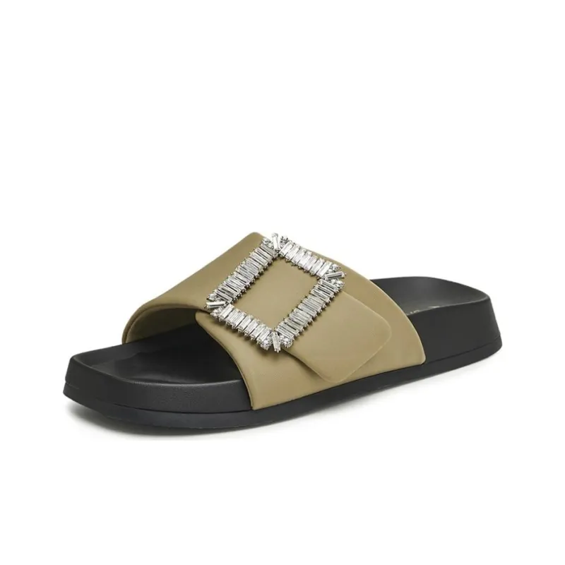 BASTO Slide Slippers Women's Khaki/Black/Silver-1