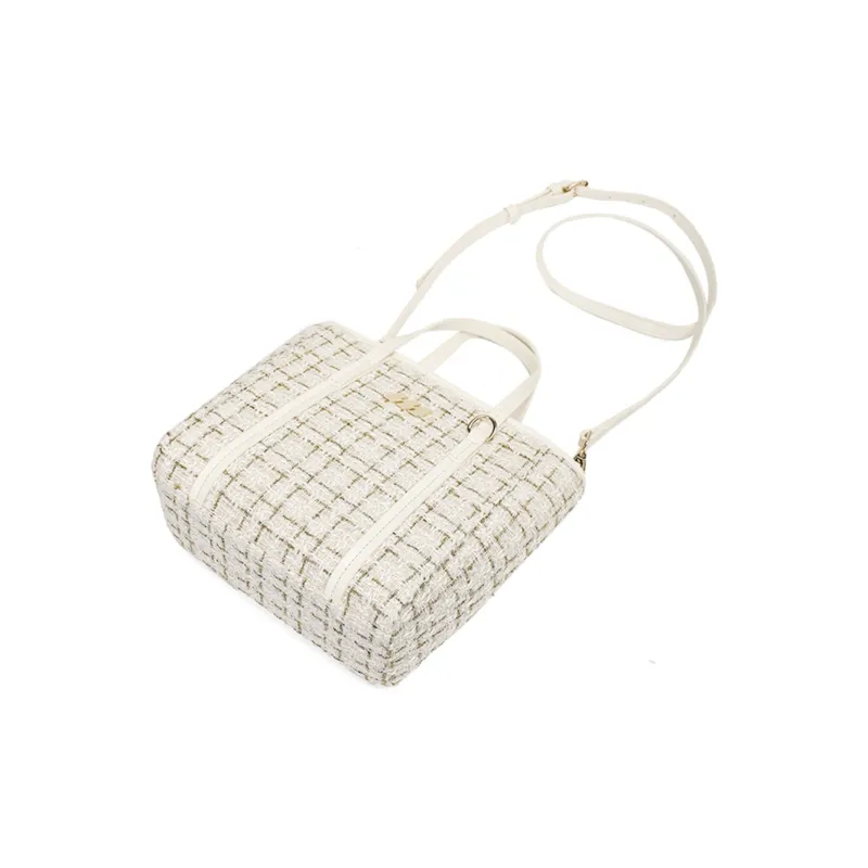 MQ Polyester With Fabric One Shoulder Handbags Women's Dark Blue/Latte Brown/Ecru-3