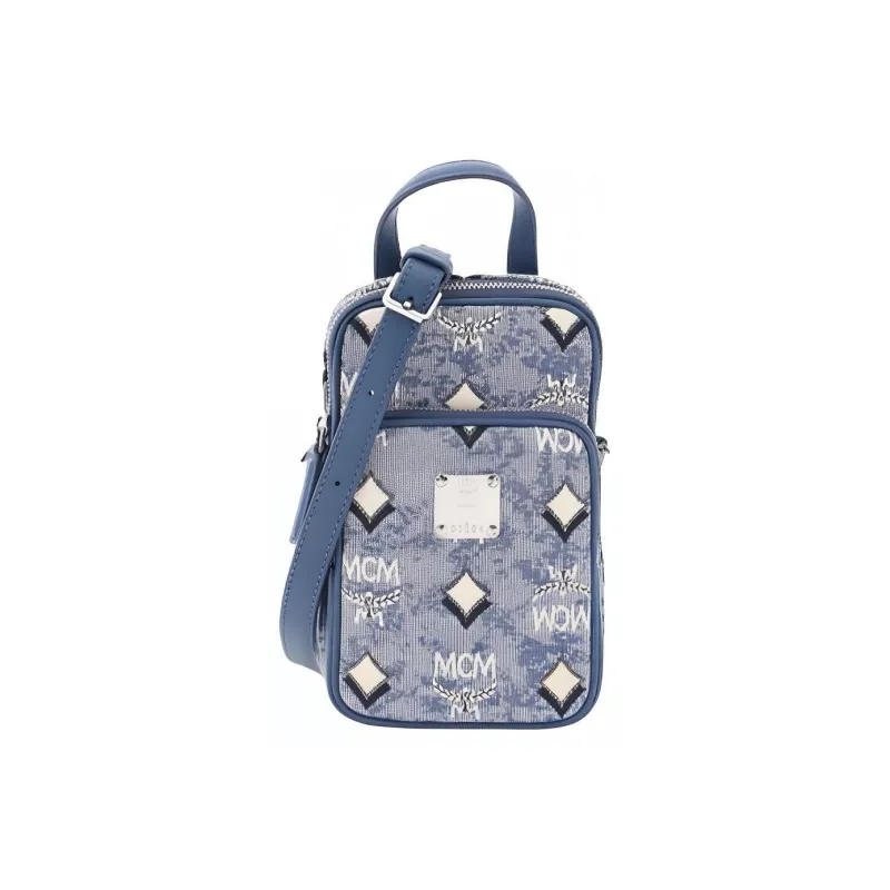 MCM Klassik Visetos Jacquard Fabric Crossbody Bag Extra Mini Women's Blue-0