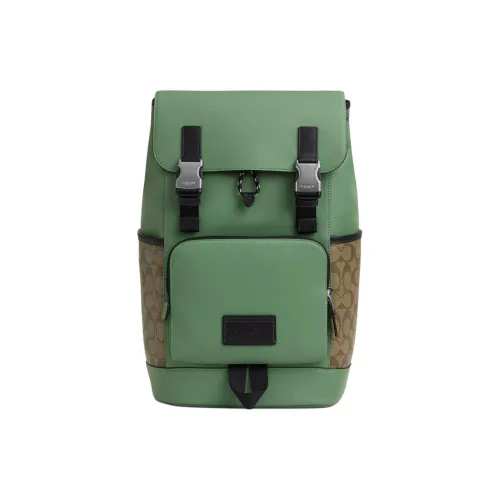 COACH Track Canvas Backpack Medium Size Men's Khaki & Light Green