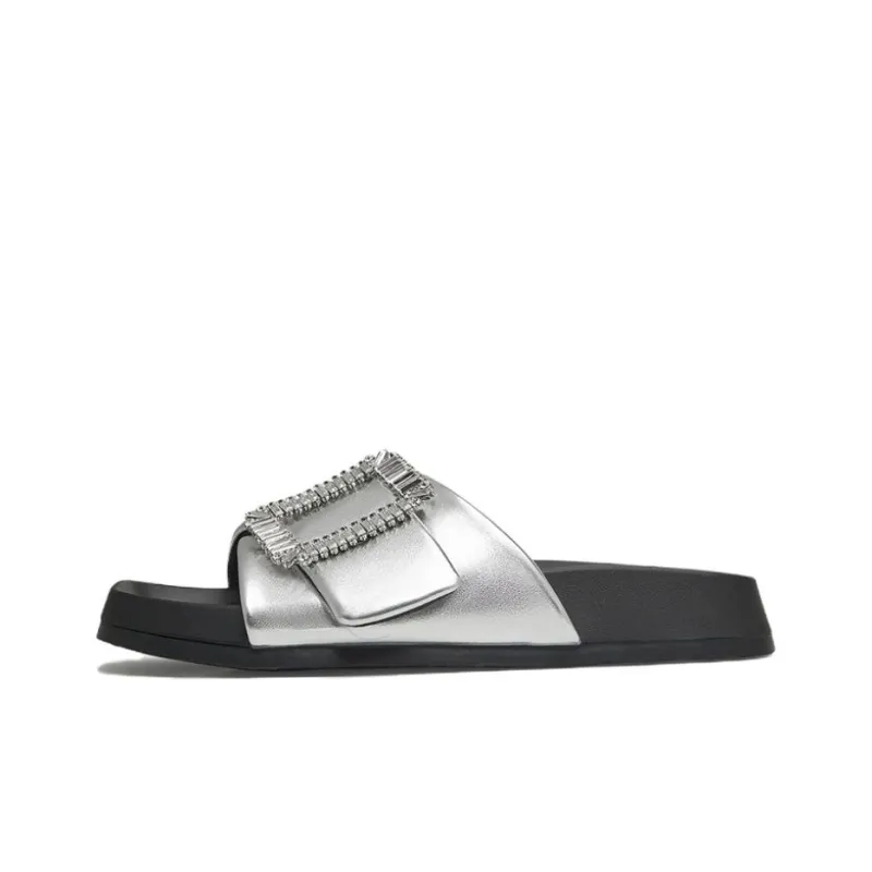 BASTO Slide Slippers Women's Khaki/Black/Silver-10