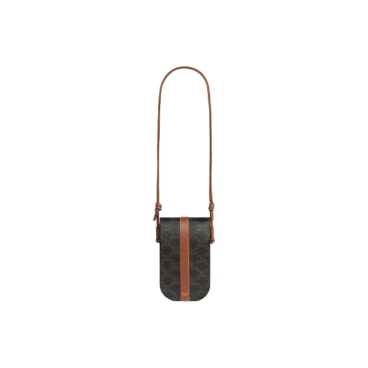 CELINE Triomphe Canvas With Leather One Shoulder Crossbody Cell Phone Pouch Men's Tawny-3