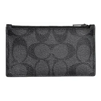 COACH Card Case PVC Coin Purse Clutch Card Holder Men's Black Gray Color