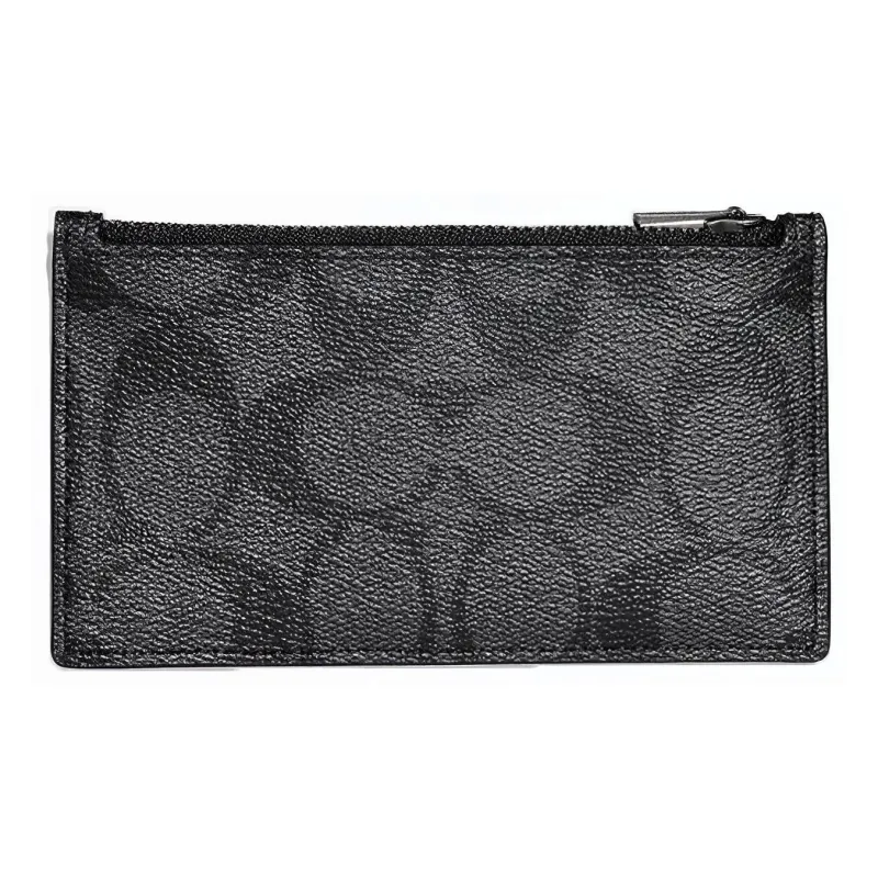 COACH Card Case PVC Coin Purse Clutch Card Holder Men's Black Gray Color-0