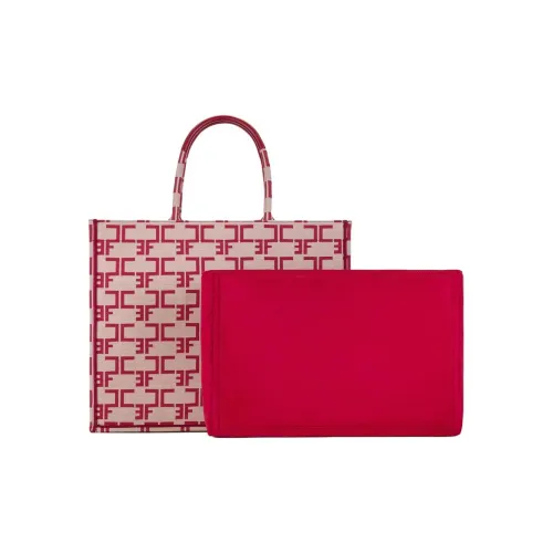 Elisabetta Franchi Cotton And Polyamide Blend Tote Bag Shopping Bag Handbag Large Size Women's Butter Multicolor Red