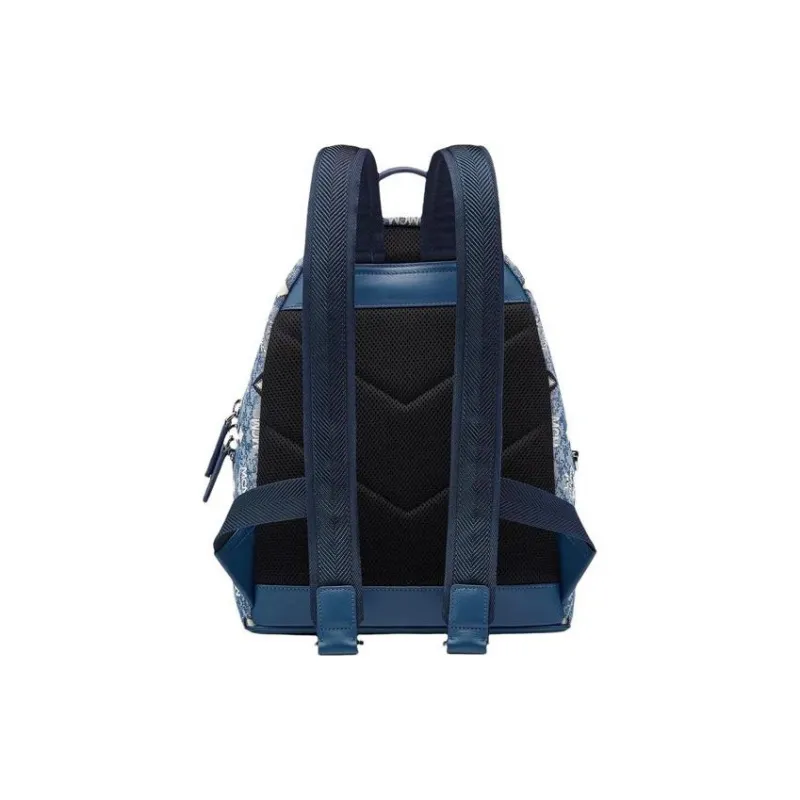 MCM Fabric Leather Backpack Medium Size Women's Blue-5