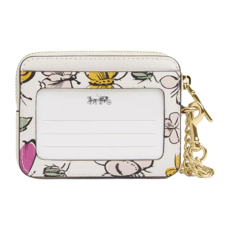 COACH Card Case Coated Canvas With Smooth Leather Card Holder Mini Women's Gold & Chalk Multicolor-4