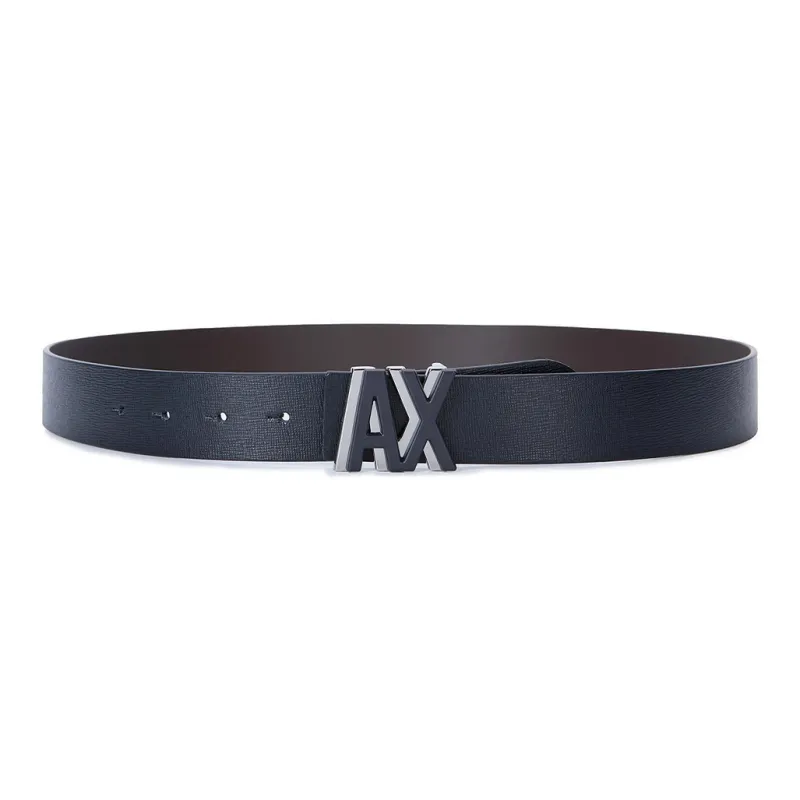 ARMANI EXCHANGEAE Adjustable Decoration Leather Belts Men's Navy Blue Width 3.5CM-2