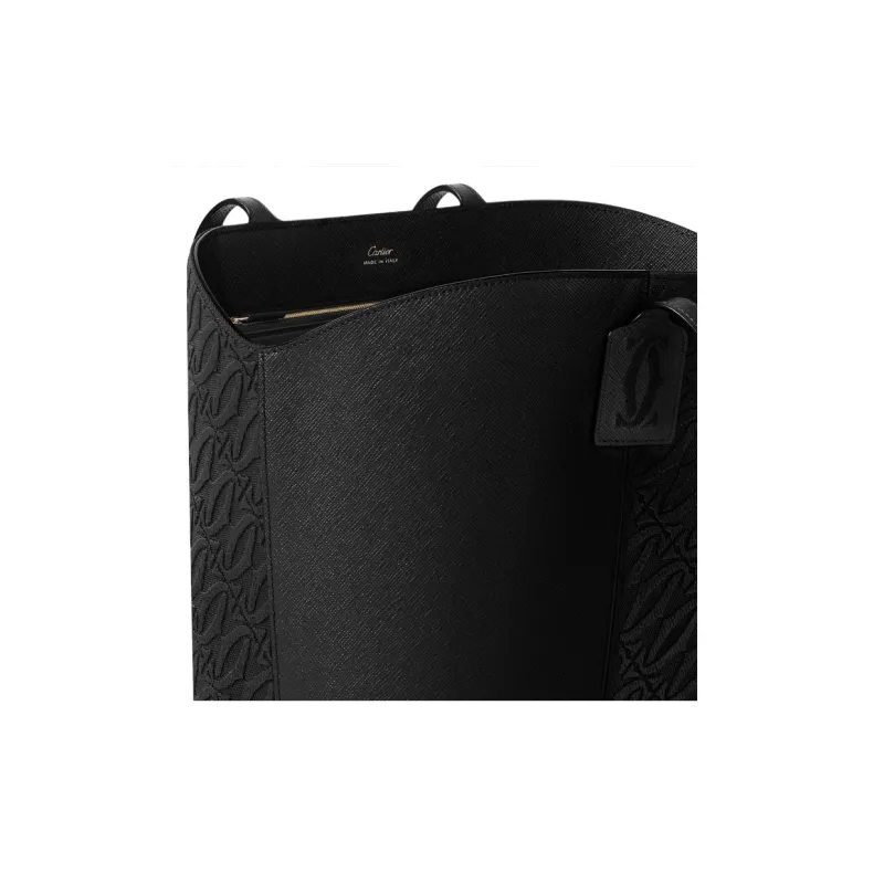 CARTIER C De Cartier Collection Textured Calfskin Tote Bag Shopping Bag Handbag Unisex Black-3