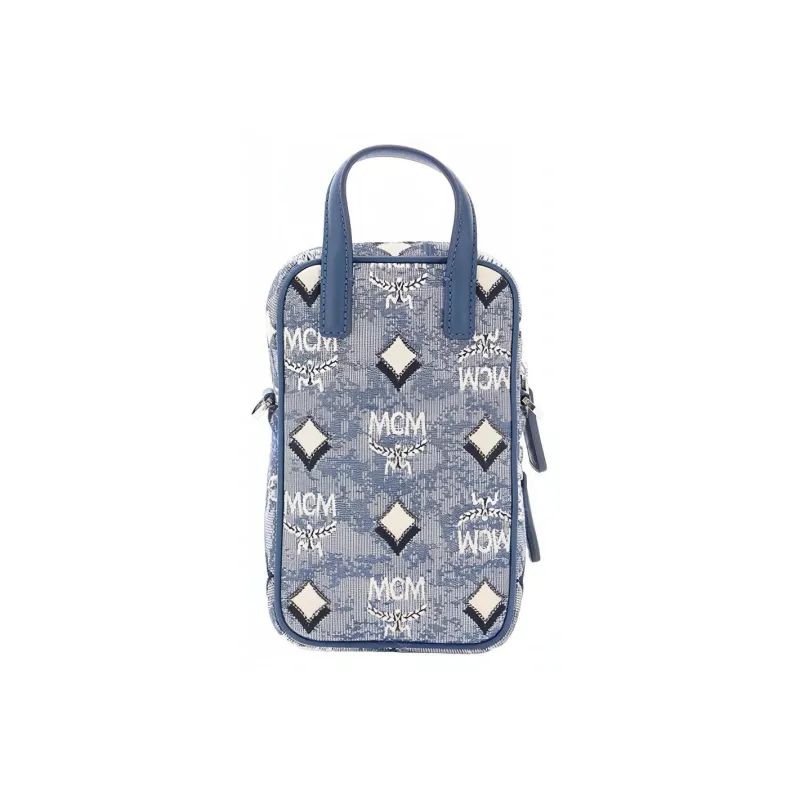MCM Klassik Visetos Jacquard Fabric Crossbody Bag Extra Mini Women's Blue-3