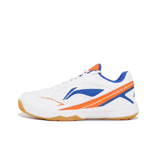 LINING Badminton Shoes Unisex Mid-Top Standard White Carrot Orange Color Blue