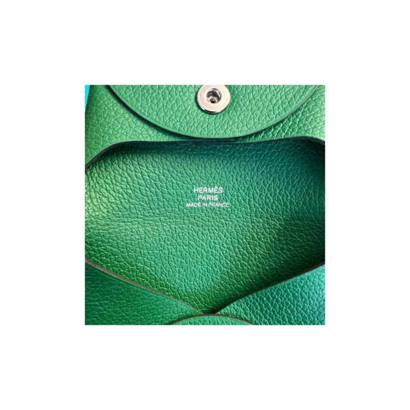 HERMES Bastia Evecolor Calfskin Coin Purse Card Holder Wallet Women's 1L Cactus Green-3