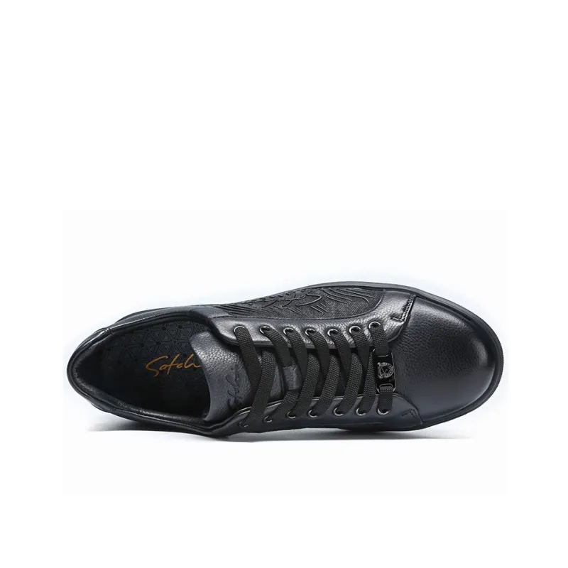 Satchi Lightweight Wear Resistant And Slip Resistant Low Top Skateboard Shoes Men's Black-3