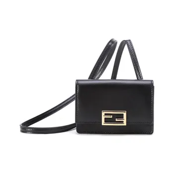 FENDI Leather Coin Purse Money Clip Card Holder Regular Women's Black
