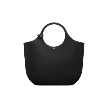 COURREGES Grain Leather Shoulder Bag, Crossbody Bag, Handbag Large Size Women's Black