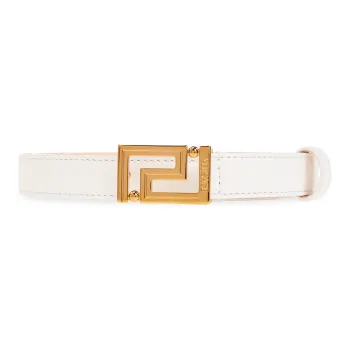 VERSACE Greek Twist Smooth Buckle Leather Belts Women's White Width: 2cm