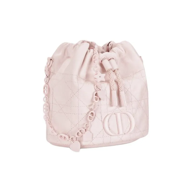 DIOR Wicker Pattern Sheepskin Bucket Bags Shoulder Bag Crossbody Bag Women's Pink-1