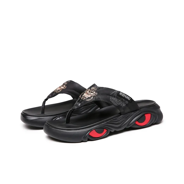 HUNU Odor Resistant Abrasion Resistant Flip Flops Men's Black-2