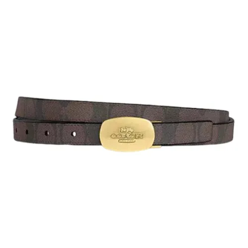 COACH Logo Carving Smooth Buckle Leather Belts Women's Black Width 1.8cm