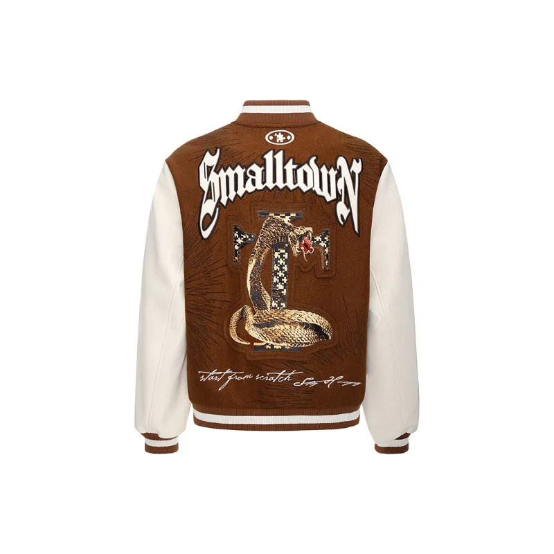 STK SMALL TOWN KID x YADcrew Baseball Jacket Unisex Dark Brown-1