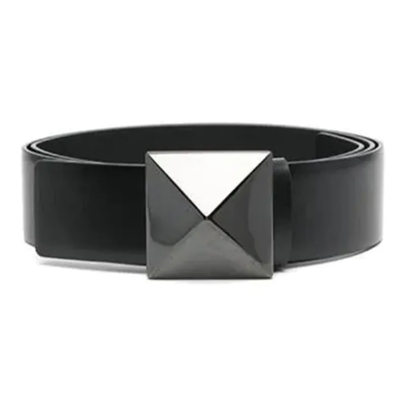 Valentino Roman Stud Smooth Buckle Leather Belts Women's Black-0
