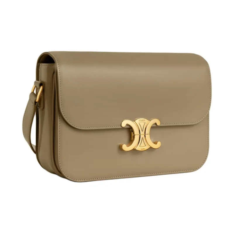 CELINE Triomphe Calfskin Shoulder Bag, Portable Crossbody Bag Women's Tan-1