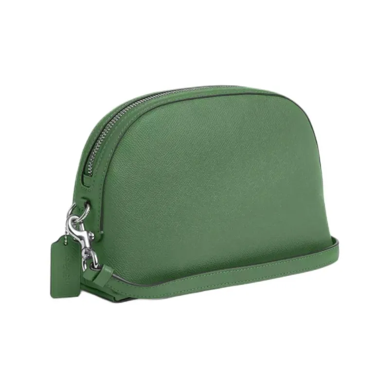 COACH Cross Grain Leather Dome Bag, Shoulder Bag, Crossbody Bag Trumpets Women's Silver & Light Green-1