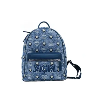 MCM Fabric Leather Backpack Medium Size Women's Blue