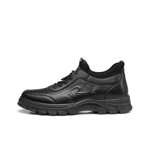 Strongman 3515 Athletic Shoes For Men-Summer Black Casual Leather Shoes For Commute