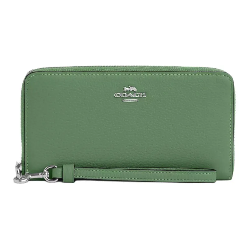 COACH Zip Around Refined Pebbled Leather Clutch Coin Purse Wallet Small Size Women's Silver & Light Green-0