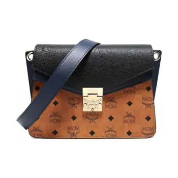 MCM Leather, Cow Leather Crossbody Bag, Shoulder Bag Men's Marine Blue Brown Cognac