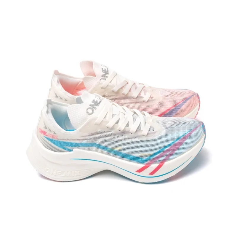 ONEMIX Run Cool Running Shoes Unisex Mismatched Color Pink & Blue In Action-2