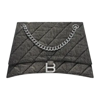 Balenciaga Crush Medium Chain Bag In Quilted Denim Black