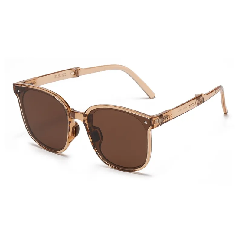Pair Ponyo TR/Memory Plastic Square Sunglasses Unisex Black/Tea Brown/Transparent Green-2