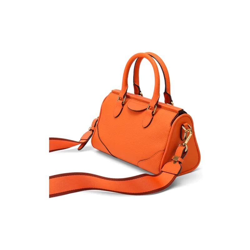 HONGU Cow Leather Boston Bag, One Shoulder Handbag Regular Women's Indigo, Orange-6